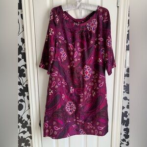 Banana Republic 14 Magenta Purple Paisley Print Dress 100% silk 60’s mod retro